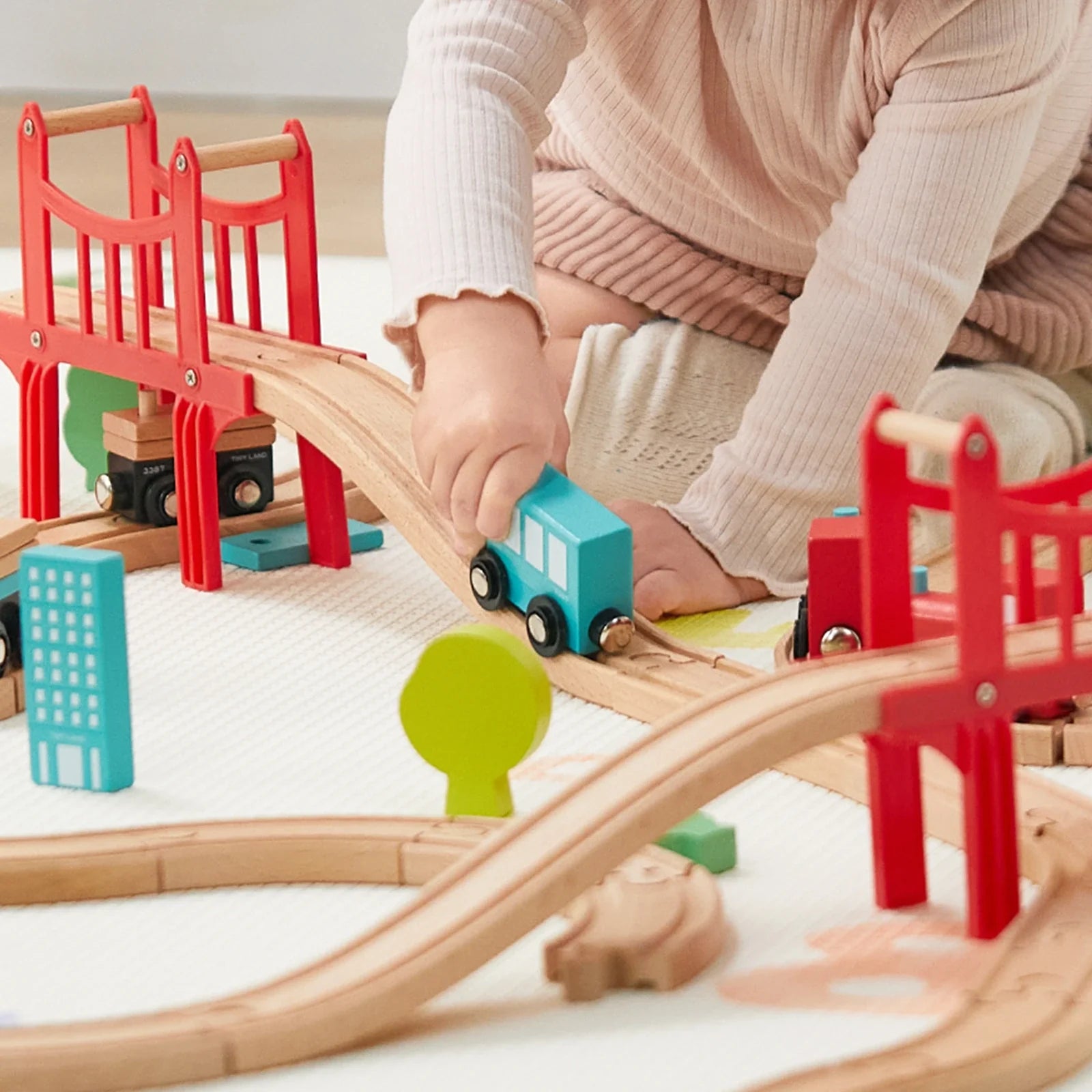 Tiny Land® Wooden Train Set for Children 39 Pcs