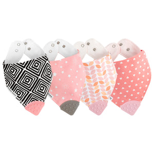 Baby Bandana Bibs with Silicone Teether Attached 4-pack - Various Colors