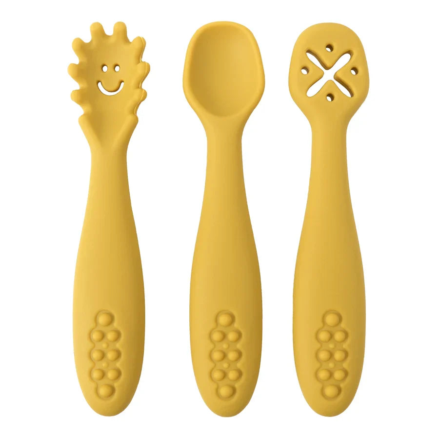 Set of 3 Silicone Learning Spoons for Children