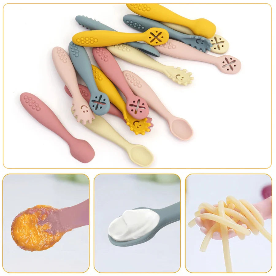 Set of 3 Silicone Learning Spoons for Children