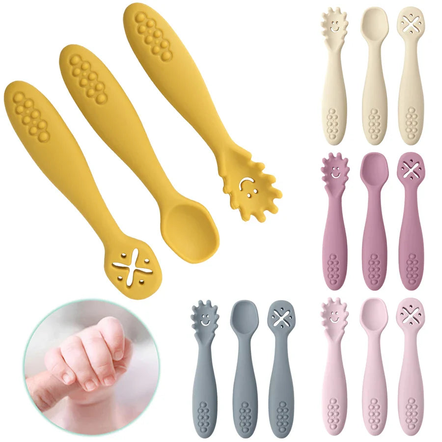 Set of 3 Silicone Learning Spoons for Children