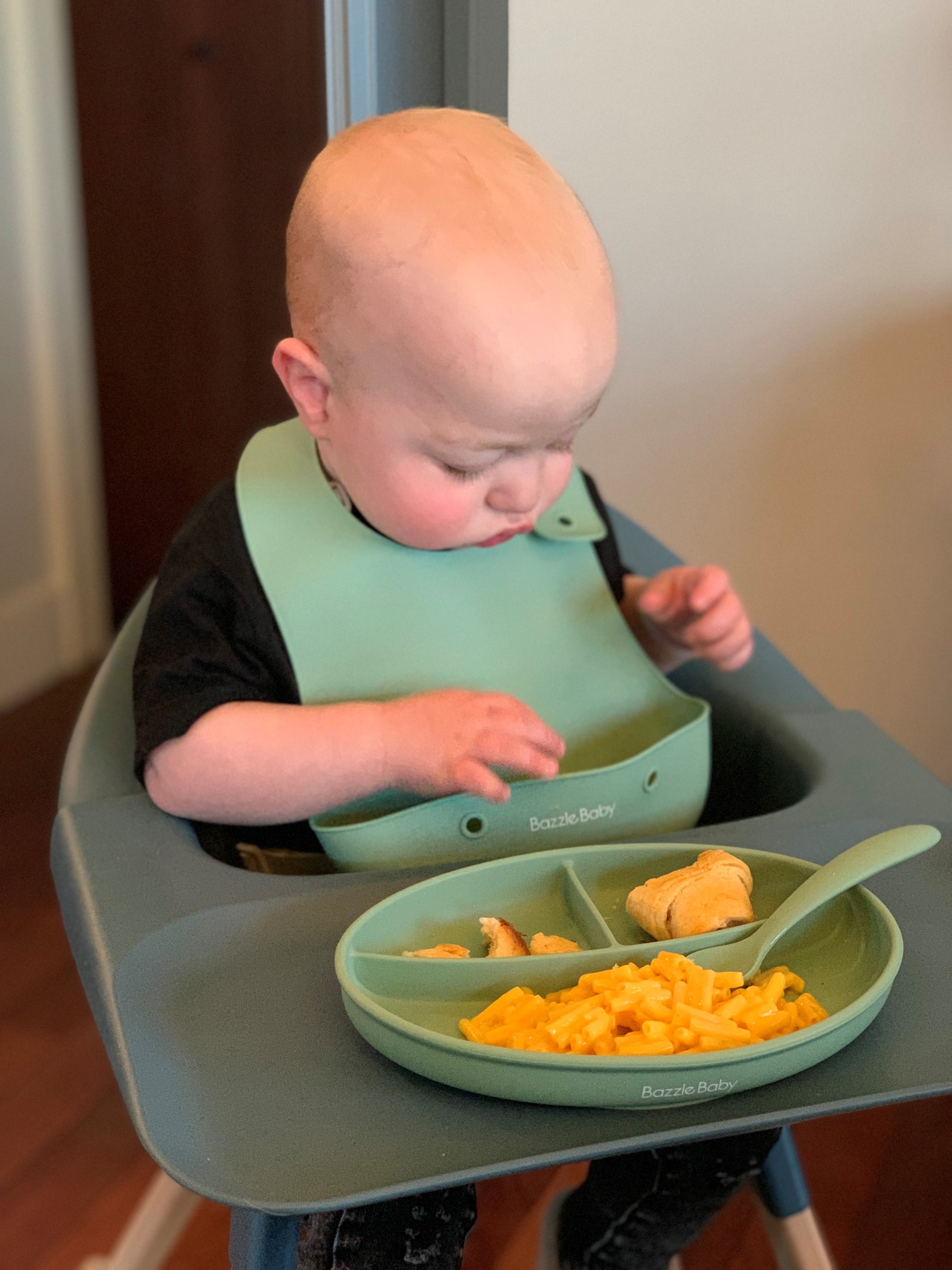 Bazzle Baby Foodie Feeding Set: Silicone Bib, Plate, Bowl, Lid and