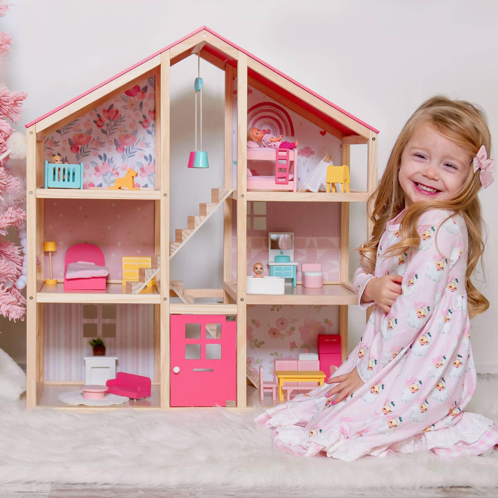 Tiny Land® Sweetwood Love Dollhouse with 30 Furniture