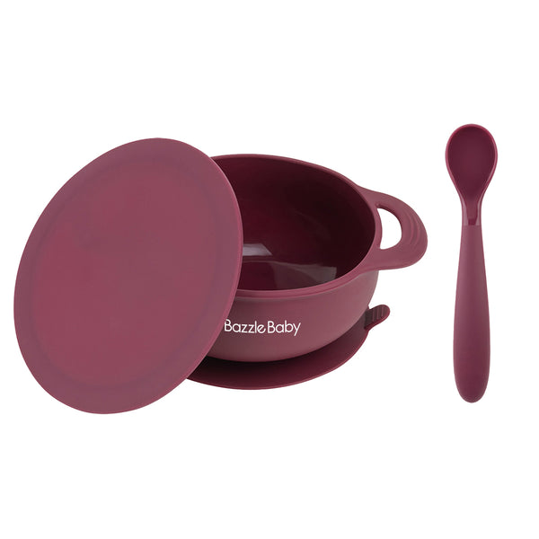 Foodie® Bowl with Lid + Spoon: Cranberry - Bazzle Baby